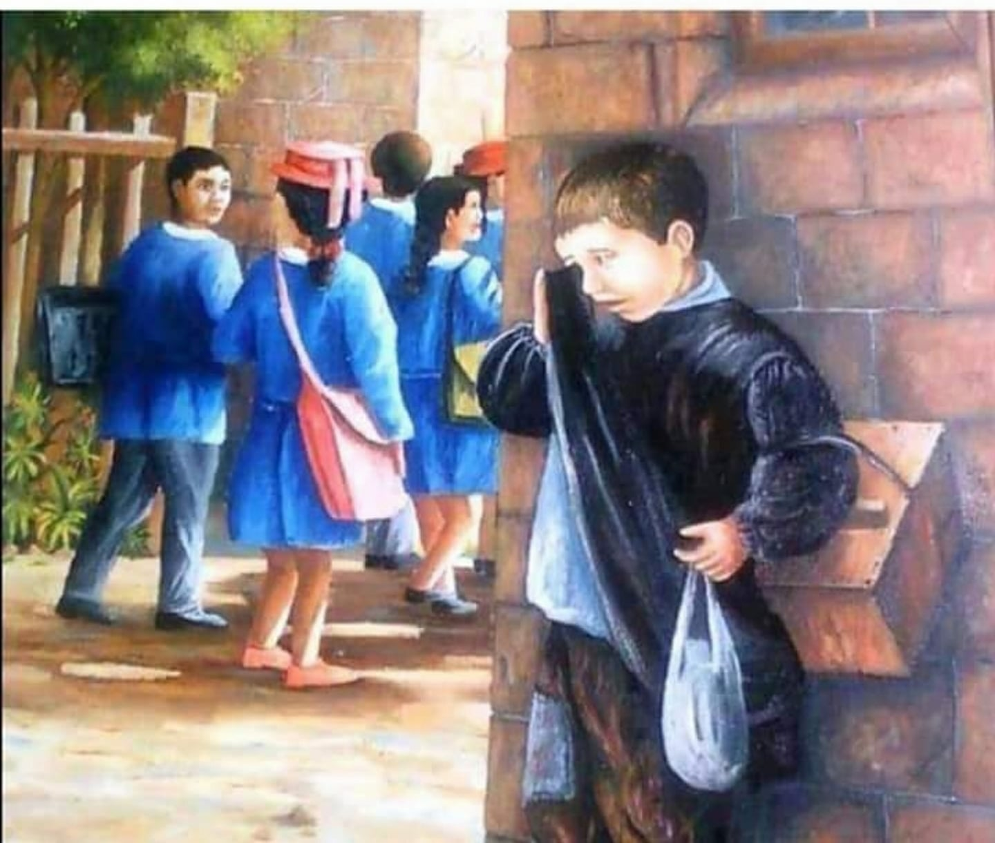 High Quality kid crying bag school Blank Meme Template