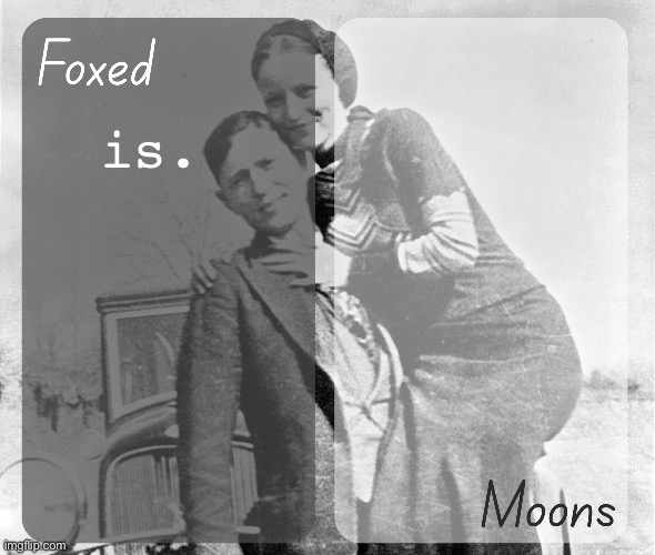 Foxed n Moons - Bonnie and Clyde temp | is. | image tagged in foxed n moons - bonnie and clyde temp | made w/ Imgflip meme maker