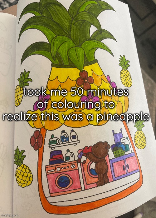 im scared. | took me 50 minutes of colouring to realize this was a pineapple | made w/ Imgflip meme maker