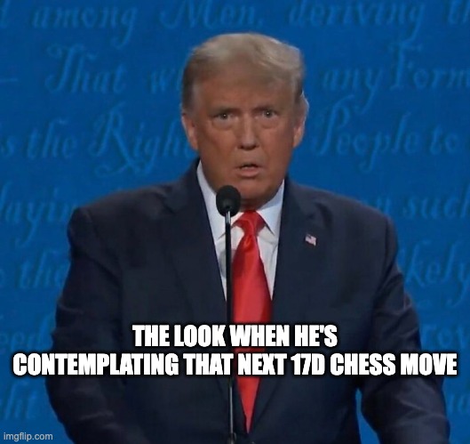 Trump 17D Chess | THE LOOK WHEN HE'S CONTEMPLATING THAT NEXT 17D CHESS MOVE | image tagged in donald trump | made w/ Imgflip meme maker