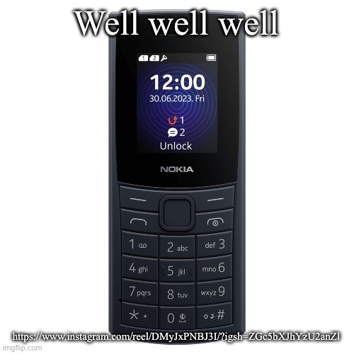 nokia 110 4g | Well well well; https://www.instagram.com/reel/DMyJxPNBJ3I/?igsh=ZGc5bXJhYzU2anZl | image tagged in nokia 110 4g | made w/ Imgflip meme maker