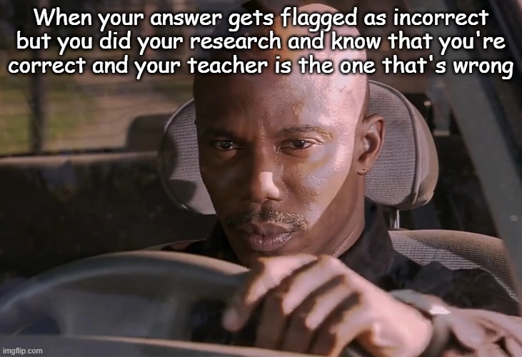 Doakes | When your answer gets flagged as incorrect but you did your research and know that you're correct and your teacher is the one that's wrong | image tagged in doakes | made w/ Imgflip meme maker