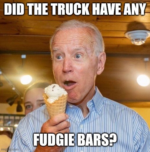 DID THE TRUCK HAVE ANY FUDGIE BARS? | image tagged in biden loves ice cream | made w/ Imgflip meme maker