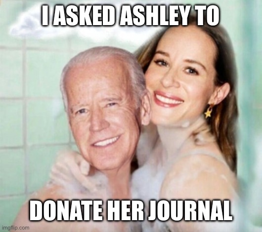 Joe and Ashley Biden in shower | I ASKED ASHLEY TO DONATE HER JOURNAL | image tagged in joe and ashley biden in shower | made w/ Imgflip meme maker