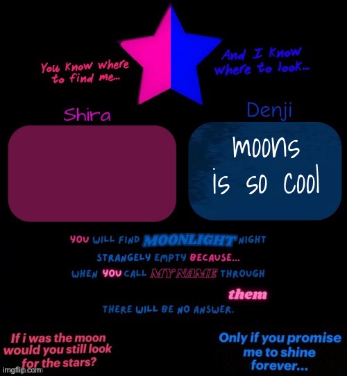 Shira and denji TV girl shared announcement template | moons is so cool | image tagged in shira and denji tv girl shared announcement template | made w/ Imgflip meme maker