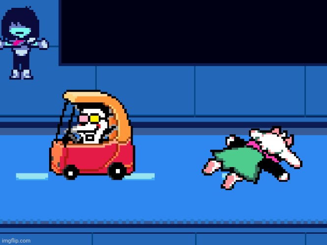 should this be the new asgore truck meme | image tagged in spamton running over ralsei | made w/ Imgflip meme maker