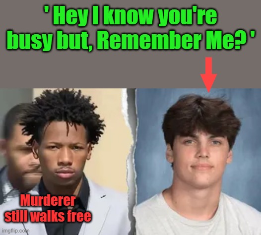 ' Hey I know you're busy but, Remember Me? '; Murderer still walks free | made w/ Imgflip meme maker