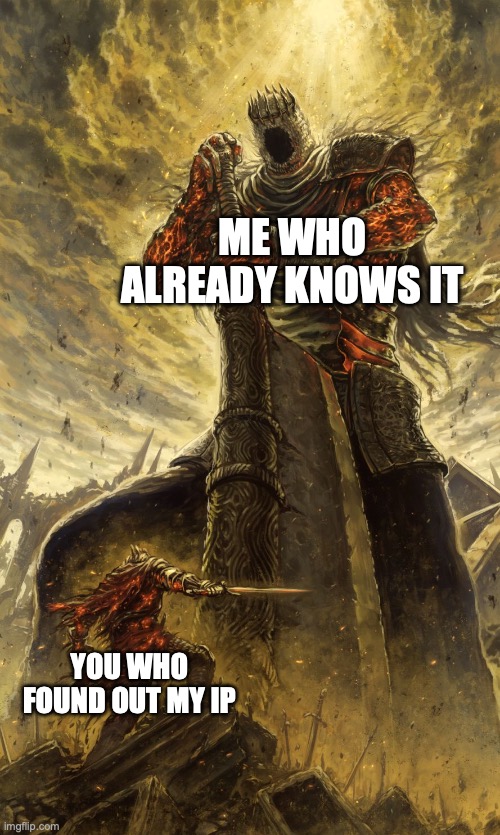 Yhorm Dark Souls | ME WHO ALREADY KNOWS IT YOU WHO FOUND OUT MY IP | image tagged in yhorm dark souls | made w/ Imgflip meme maker