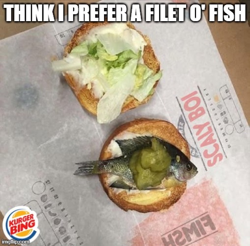 Fish Sammich | THINK I PREFER A FILET O' FISH | image tagged in cursed image | made w/ Imgflip meme maker