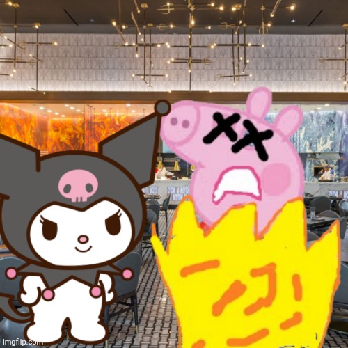 Kuromi cooks Peppa Pig | image tagged in memes,hello kitty,peppa pig | made w/ Imgflip meme maker