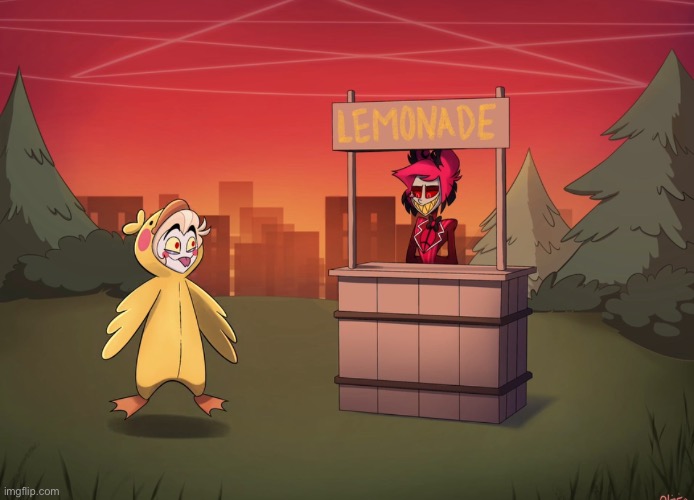 The duck walked up the lemonade stand | image tagged in memes,lemonade,grapes,alastor hazbin hotel,the duck song,quack | made w/ Imgflip meme maker