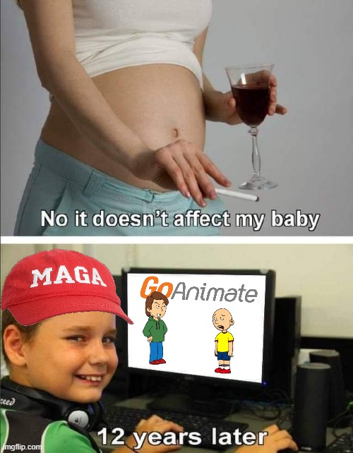 "No, it doesn't affect my baby!" | image tagged in 12 years later | made w/ Imgflip meme maker