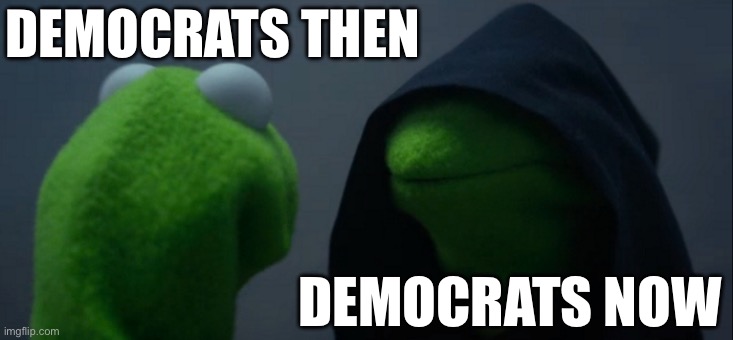 Evil Kermit | DEMOCRATS THEN; DEMOCRATS NOW | image tagged in memes,evil kermit | made w/ Imgflip meme maker