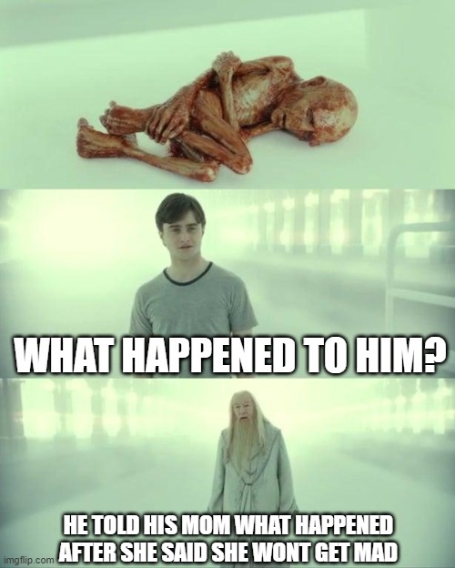 Its a death trap. | WHAT HAPPENED TO HIM? HE TOLD HIS MOM WHAT HAPPENED AFTER SHE SAID SHE WONT GET MAD | image tagged in dead baby voldemort / what happened to him,death,mom | made w/ Imgflip meme maker