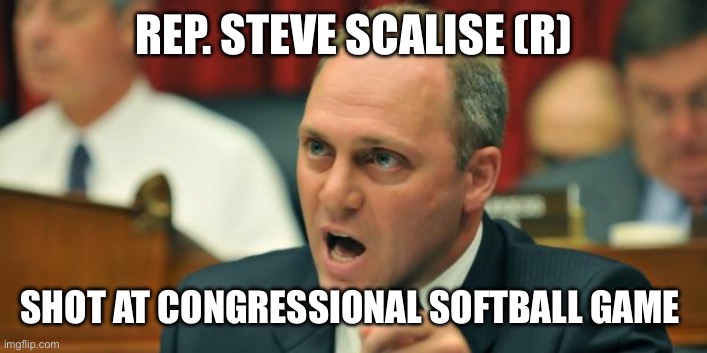 REP. STEVE SCALISE (R) SHOT AT CONGRESSIONAL SOFTBALL GAME | image tagged in steve scalise | made w/ Imgflip meme maker