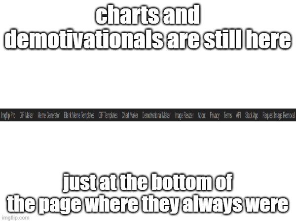 charts and demotivationals are still here just at the bottom of the page where they always were | made w/ Imgflip meme maker