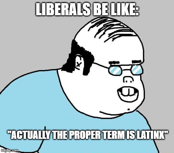 you're gross gringx | LIBERALS BE LIKE:; "ACTUALLY THE PROPER TERM IS LATINX" | image tagged in actually,hispanic,neckbeard | made w/ Imgflip meme maker