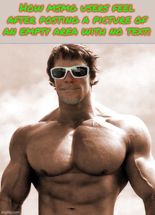 How feel after gym | How msmg users feel after posting a picture of an empty area with no text: | image tagged in how feel after gym | made w/ Imgflip meme maker