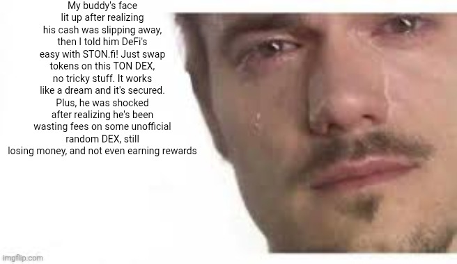 Bro Please Bro | My buddy's face lit up after realizing his cash was slipping away, then I told him DeFi's easy with STON.fi! Just swap tokens on this TON DEX, no tricky stuff. It works like a dream and it's secured. Plus, he was shocked after realizing he's been wasting fees on some unofficial random DEX, still losing money, and not even earning rewards | image tagged in bro please bro | made w/ Imgflip meme maker