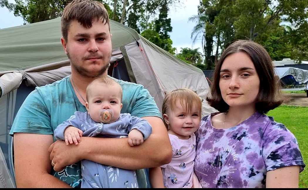 Homeless family camping Blank Meme Template
