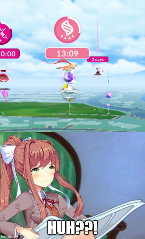 This was at the same gym too | HUH??! | image tagged in newspaper monika,pokemon,pokemon go,excuse me what the heck,doki doki literature club,monika | made w/ Imgflip meme maker
