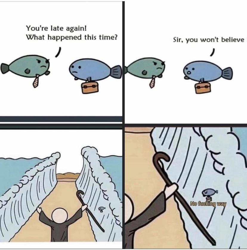 Fish late to work Blank Meme Template