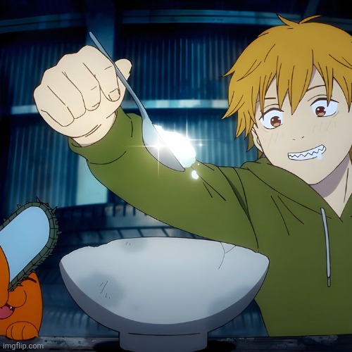 Who wanna eat | image tagged in denji and pochita | made w/ Imgflip meme maker