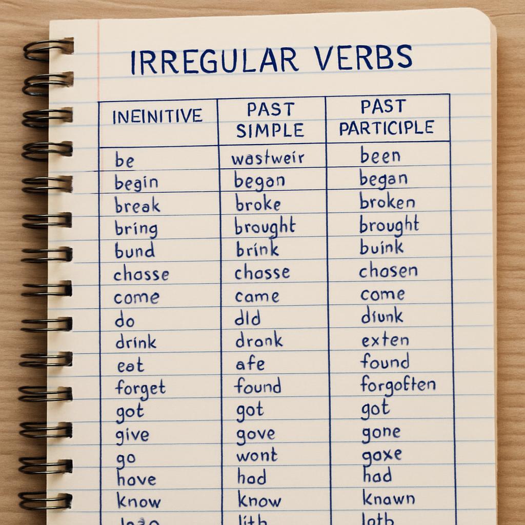 High Quality irregular verbs table in a student's copybook Blank Meme Template