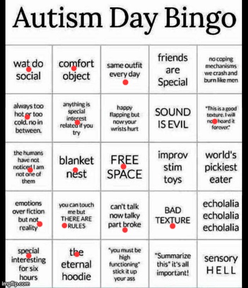 autism bingo | image tagged in autism bingo | made w/ Imgflip meme maker