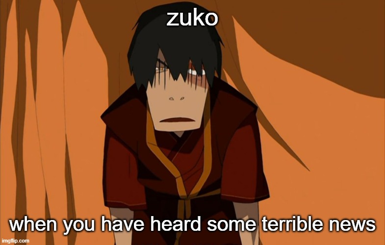 Zuko Flustered | zuko; when you have heard some terrible news | image tagged in zuko flustered | made w/ Imgflip meme maker