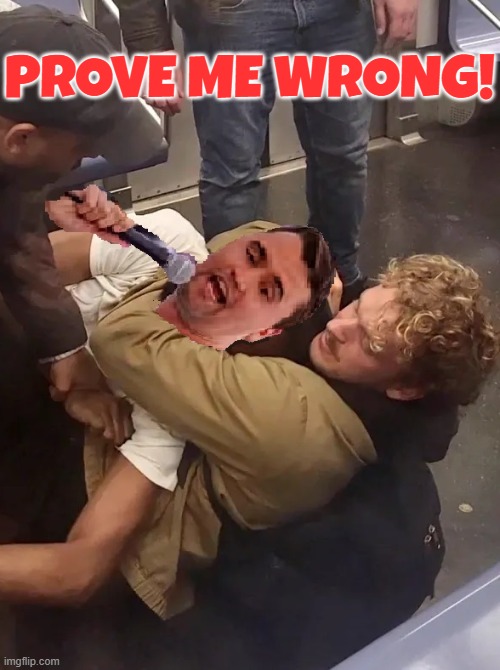 PROVE ME WRONG! | PROVE ME WRONG! | image tagged in prove me wrong,charlie kirk,daniel penny,maga,freedom of speech,vigilante | made w/ Imgflip meme maker