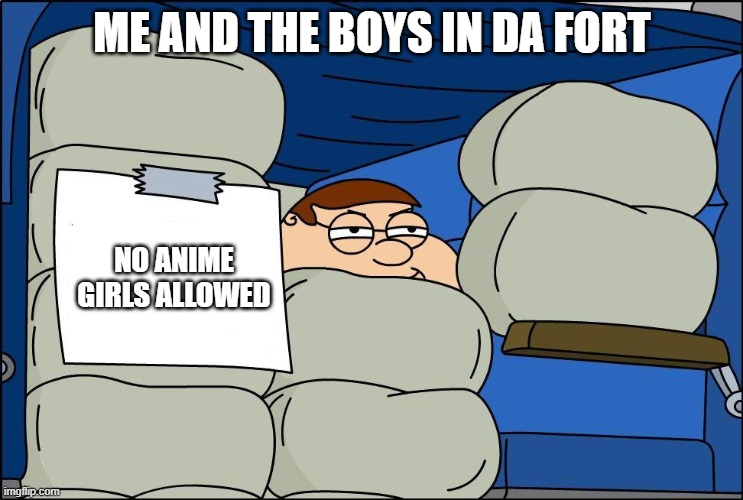 No Girls Allowed | ME AND THE BOYS IN DA FORT; NO ANIME GIRLS ALLOWED | image tagged in no girls allowed | made w/ Imgflip meme maker