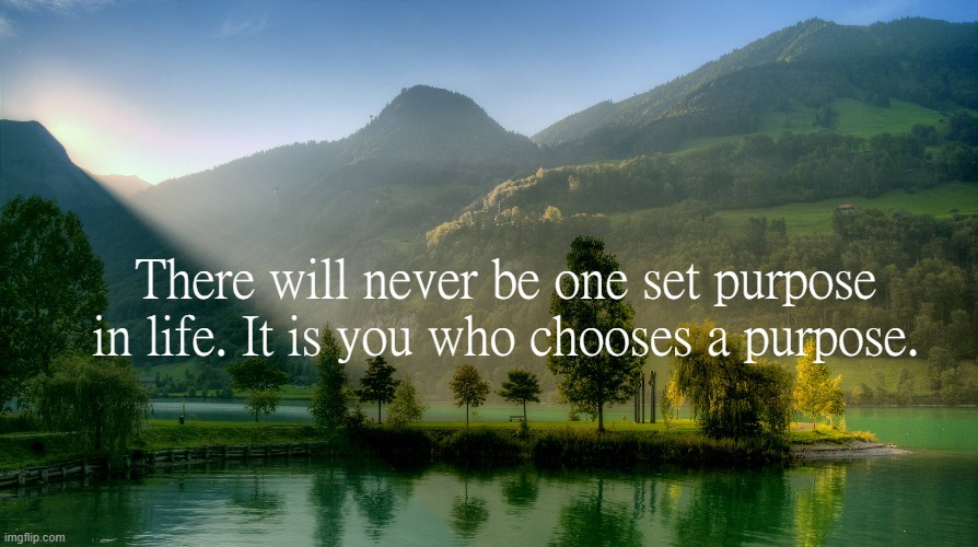 There will never be one set purpose in life. It is you who chooses a purpose. | made w/ Imgflip meme maker