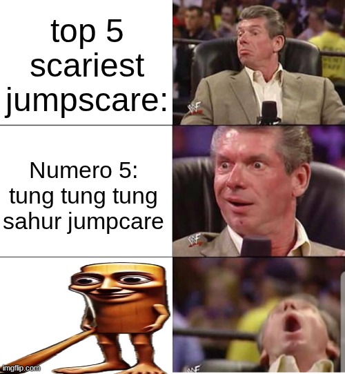 mcMahon | top 5 scariest jumpscare: Numero 5: tung tung tung sahur jumpcare | image tagged in mcmahon | made w/ Imgflip meme maker