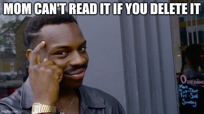 MOM CAN'T READ IT IF YOU DELETE IT | image tagged in memes,roll safe think about it | made w/ Imgflip meme maker