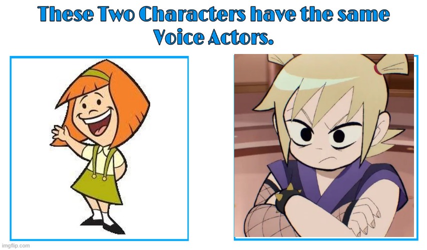 Mae Whitman 2 | image tagged in same voice actor,mae whitman,johnny bravo,scott pilgrim,cartoon network,universal | made w/ Imgflip meme maker