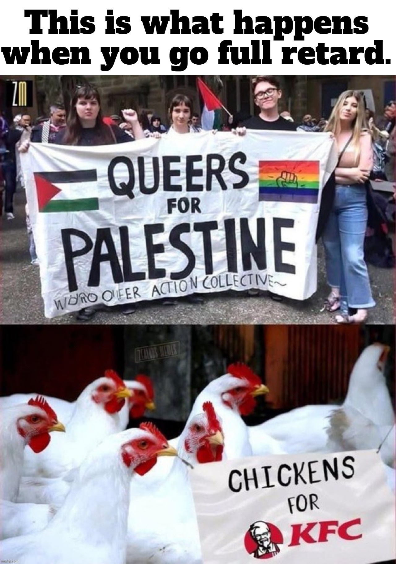 This is what happens when you go full retard. | image tagged in full retard,never go full retard,dark woke,dark humor,mental illness,queers for palestine | made w/ Imgflip meme maker
