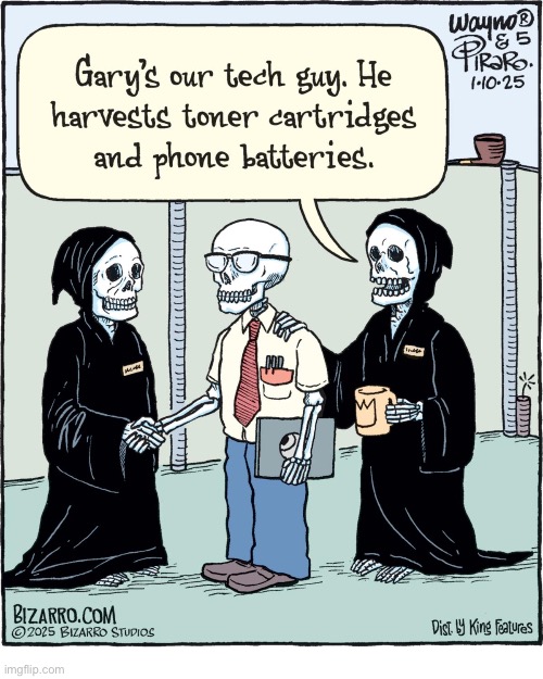 Bizarro Comics | image tagged in comics,bizarro comics,grim reapers,tech support,office | made w/ Imgflip meme maker