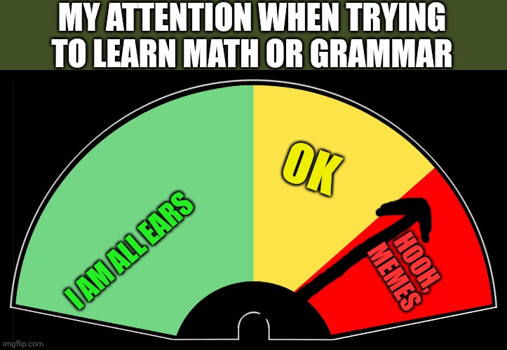 Oh my bro | MY ATTENTION WHEN TRYING TO LEARN MATH OR GRAMMAR; OK; I AM ALL EARS; HOOH, MEMES | image tagged in blank meter | made w/ Imgflip meme maker