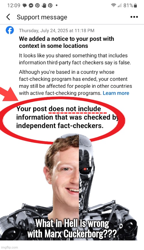 What is wrong with Marx Cuckerborg | ---------------; What in Hell is wrong with Marx Cuckerborg??? | image tagged in mark zuckerberg,censorship,cyborg | made w/ Imgflip meme maker