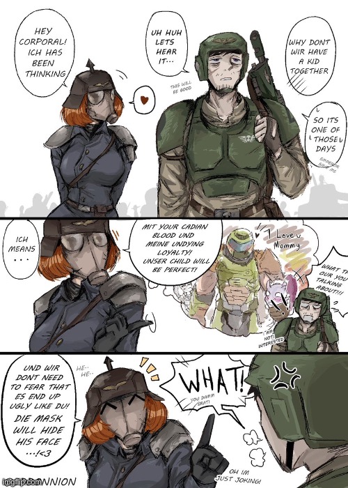 Eugenics | image tagged in comic by oddonion,warhammer40k,annoying straight couple,memes,shitpost,doom guy | made w/ Imgflip meme maker