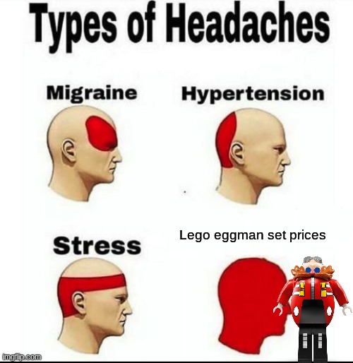 he's so expensive | Lego eggman set prices | image tagged in types of headaches meme | made w/ Imgflip meme maker