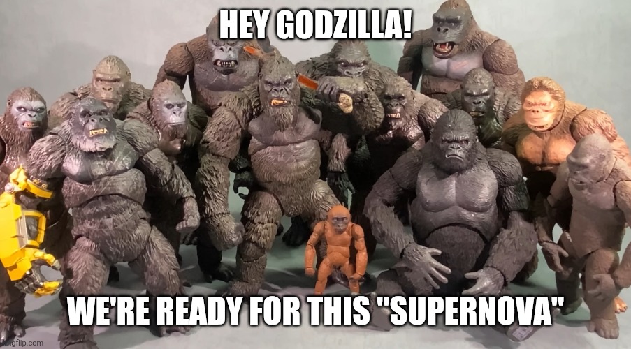 The kongs are ready for SUPERNOVA | HEY GODZILLA! WE'RE READY FOR THIS "SUPERNOVA" | image tagged in godzilla x kong,king kong,great apes | made w/ Imgflip meme maker