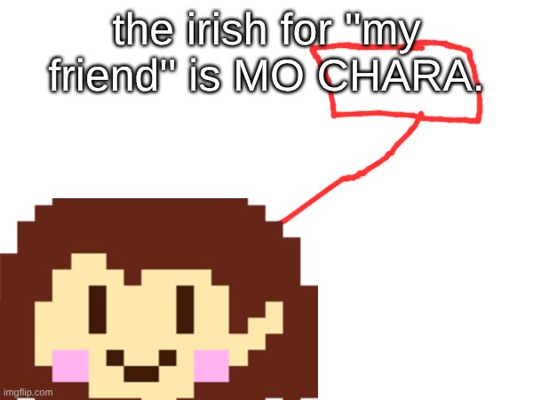 I THINK I KNOW WHY CHARA IS CALLED CHARA | the irish for ''my friend'' is MO CHARA. | made w/ Imgflip meme maker