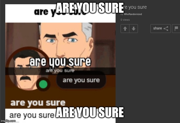Are you sure | ARE YOU SURE; ARE YOU SURE | image tagged in are you sure | made w/ Imgflip meme maker
