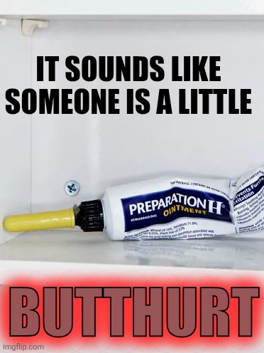 IT SOUNDS LIKE SOMEONE IS A LITTLE BUTTHURT BUTTHURT | made w/ Imgflip meme maker