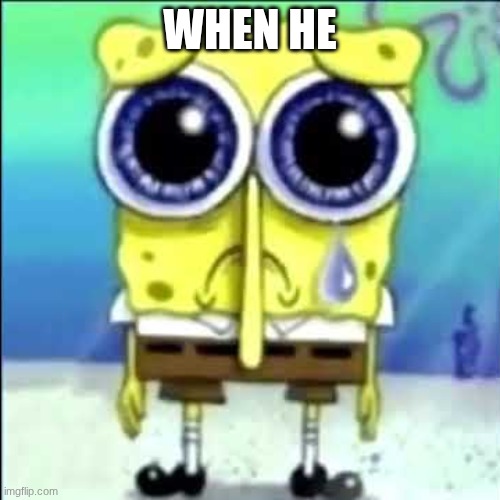 Sad Spongebob | WHEN HE | image tagged in sad spongebob | made w/ Imgflip meme maker