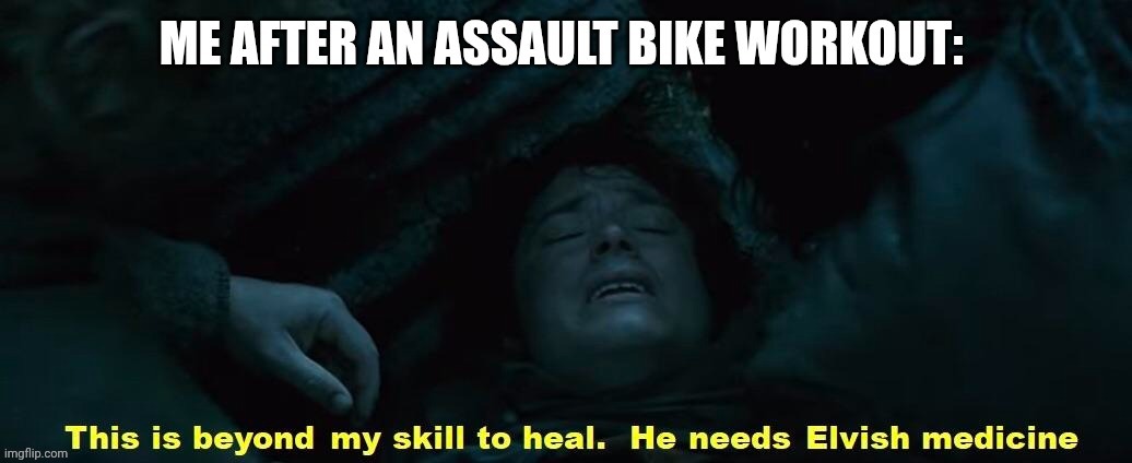 image tagged in assault,bike,workout,lotr,frodo,elvish medicine | made w/ Imgflip meme maker