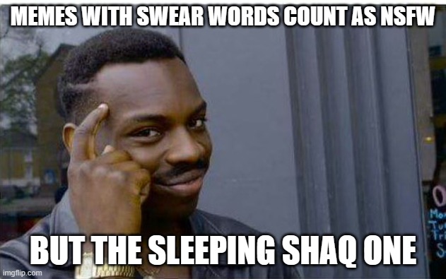 Logic | MEMES WITH SWEAR WORDS COUNT AS NSFW; BUT THE SLEEPING SHAQ ONE | image tagged in logic thinker | made w/ Imgflip meme maker