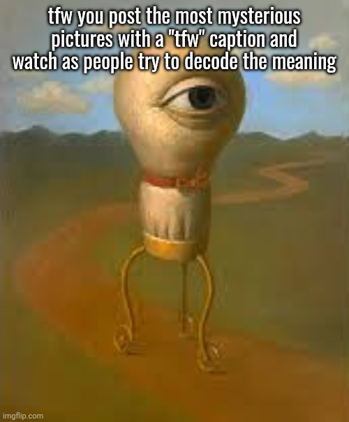 tfw you post the most mysterious pictures with a "tfw" caption and watch as people try to decode the meaning | made w/ Imgflip meme maker